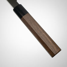 Image de chargement dans la visionneuse de la galerie, Sakai Ichimonji Mitsuhide, Chromax Wa-Gyuto Japanese knife, made in Japan, octagonal walnut handle, handle detail