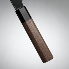 Load image into Gallery viewer, The long walnut handle with buffalo horn bolster provides comfortable grip.