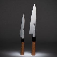 Cargar imagen en el visor de la galería, VG-10 stainless steel Japanese petty knife and multipurpose Gyuto knife with teak handle