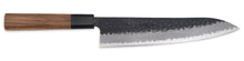 Load image into Gallery viewer, Sakai Ichimonji Mitsuhide, KURO Wa-Gyuto Japanese chef knife, made in Japan, Blue Super Steel (Aogami Super), Kurouchi finish, walnut handle, full knife view