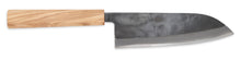 Load image into Gallery viewer, Sakai Ichimonji Mitsuhide, Akatsuki Wa-Santoku Japanese multi-purpose knife, made in Japan, Blue Steel #2 (Aogami 2), olive handle, full knife view