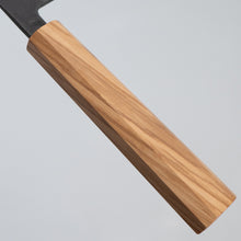 Load image into Gallery viewer, Sakai Ichimonji Mitsuhide, Akatsuki Wa-Santoku Japanese multi-purpose knife, made in Japan, octagonal olive handle, handle detail