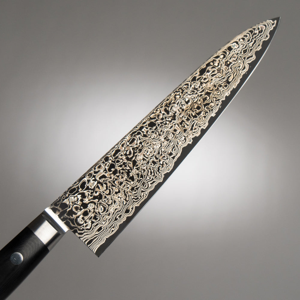 Coltello da Chef Giapponese in Acciaio Damascato Rame a Tre Colori con Lama in Acciaio Damascato Rame