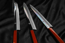 Cargar imagen en el visor de la galería, Cuchillo Sakimaru Takobiki Kirameki Acero Blanco #1 con Mango Akaro ( Acabado Espejo )