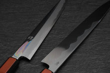 Cargar imagen en el visor de la galería, Cuchillo Sakimaru Takobiki Kirameki Acero Blanco #1 con Mango Akaro ( Acabado Espejo )