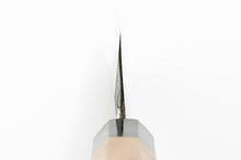 Load image into Gallery viewer, With a very thinly sloped bevel, these knives can create slices so thin you can almost see through them!