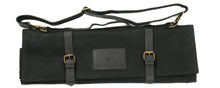 Load image into Gallery viewer, A black canvas roll designed to hold many kitchen knives.