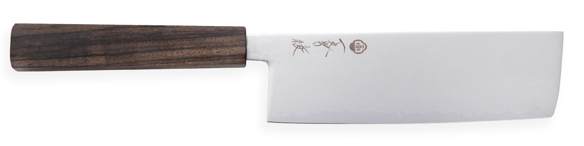 Cuchillo Nakiri VG10 Damascus con mango de madera tipo rosewood, perfecto para cortar y picar verduras.