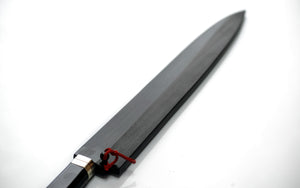 Ichimonji White Steel #1 Montanren Yanagiba Knife (Mirror Finish) with Nickel Silver and Ebony Handle, Black Urushi Saya included