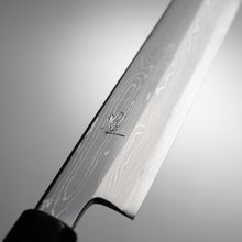 Cargar imagen en el visor de la galería, Nakagawa Satoshi Forged - Kirameki Blue Steel #1 Suminagashi Kiritsuke Yanagiba Knife with Saya
