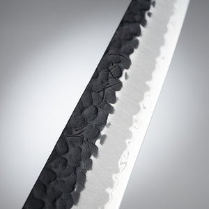 Blue Steel Super KURO Sujihiki Knife ( Kurouchi Finish ) Black Handle