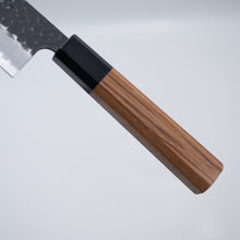 Load image into Gallery viewer, Sakai Ichimonji Mitsuhide, KURO Wa-Gyuto Japanese knife, made in Japan, walnut wa-handle, buffalo horn bolster, handle detail
