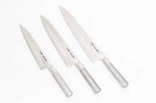 Cargar imagen en el visor de la galería, Kirameki VG-1 Stainless Gyuto Chef Knife with Granton Dimple Edge and Octagonal Steel Handle – available in 210mm, 240mm, and 270mm blade lengths – Sakai Ichimonji Mitsuhide
