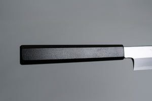 Coltello Yanagiba - acciaio bianco al carbonio no.2 - manico in legno suri-urushi nero, con urushi fodero nero