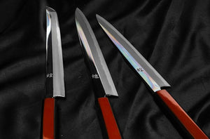 Couteau Sakimaru Takobiki - acier carbone blanc no.1 - Kirameki miroir manche Urushi Akaro