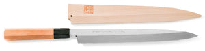 Couteau Yanagiba - acier carbone blanc no.2 - Mizuyaki Honyaki avec fourreau