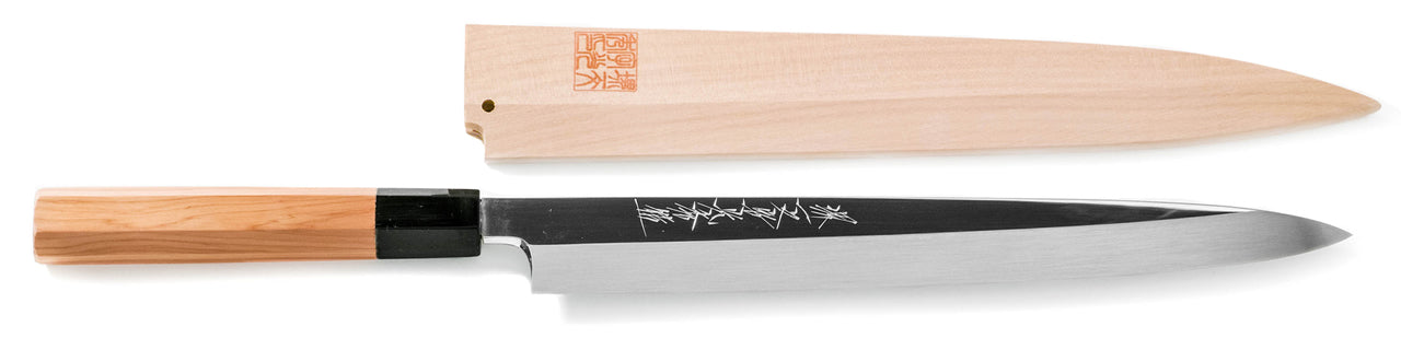 白二鋼水焼本焼鏡面加工柳刃- 附刀鞘– SAKAI ICHIMONJI MITSUHIDE