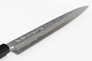 Couteau Yanagiba - acier carbone bleu no.2 - Gokujo Suminagashi avec fourreau
